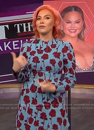 Whitney Cummings’ blue floral print midi dress on The Wendy Williams Show