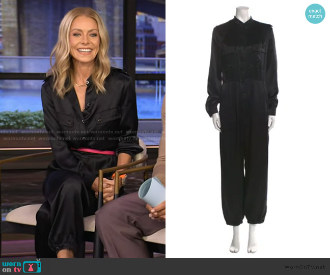 Silk Long Sleeve Jumpsuit by Saint Laurent worn by Kelly Ripa on Live with Kelly and Mark