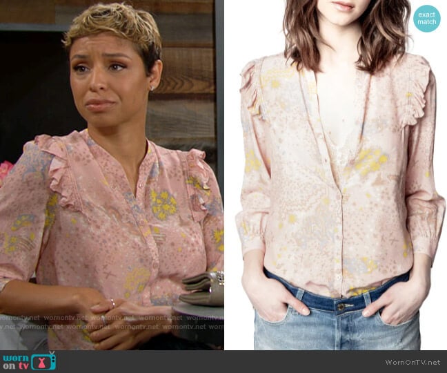 Zadig & Voltaire Tygg Blouse in Crepuscule worn by Elena Dawson (Brytni Sarpy) on The Young and the Restless