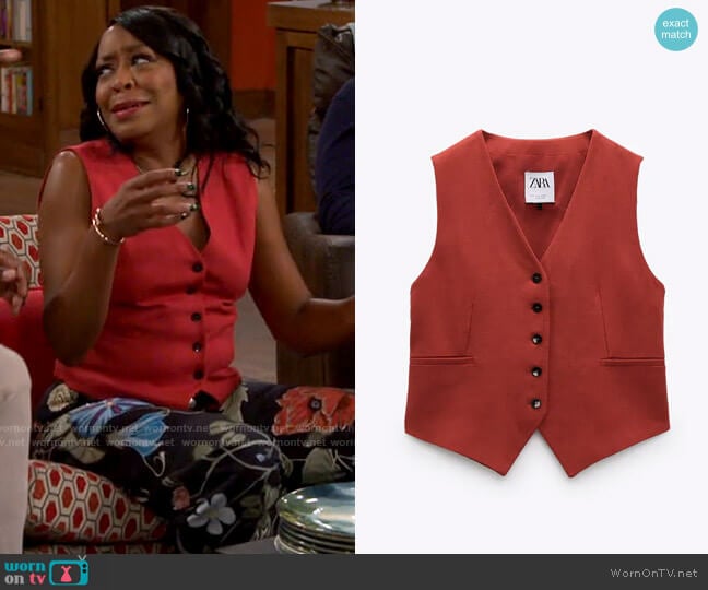 Zara Linen Blend Vest worn by Tina Butler (Tichina Arnold) on The Neighborhood