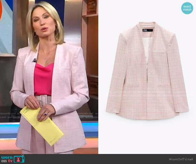WornOnTV: Amy’s pink top and plaid blazer on Good Morning America | Amy ...