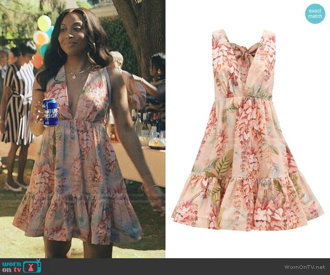 Candescent Plunge Neck Mini Dress by Zimmermann worn by Yasha Jackson on Love Life