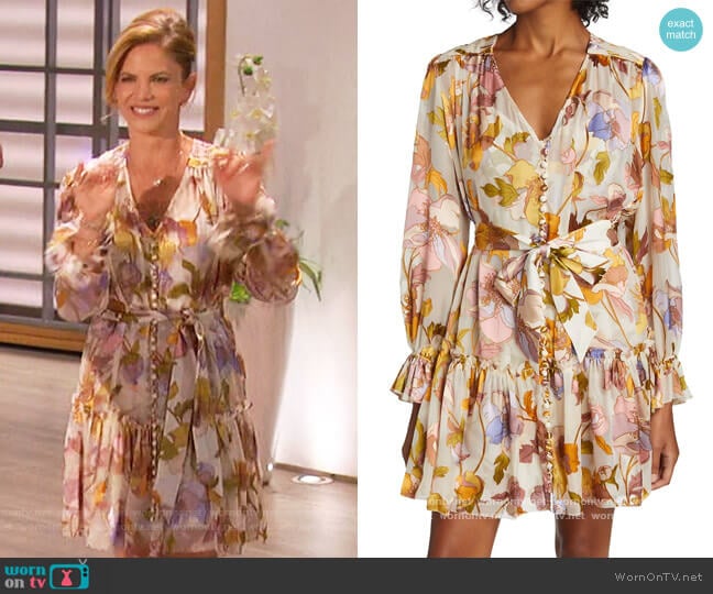 Floral Tiered Minidress by Zimmermann worn by Natalie Morales on The Talk worn by Natalie Morales on The Talk