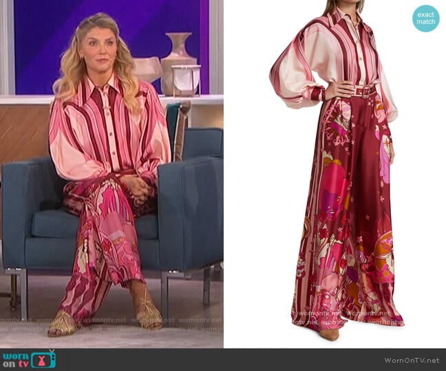 Concert striped silk-twill shirt and Trousers by Zimmermann worn by Amanda Kloots on The Talk