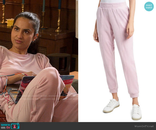 1.State Velour Pants in Rose Pink worn by Bela Malhotra (Amrit Kaur) on The Sex Lives of College Girls