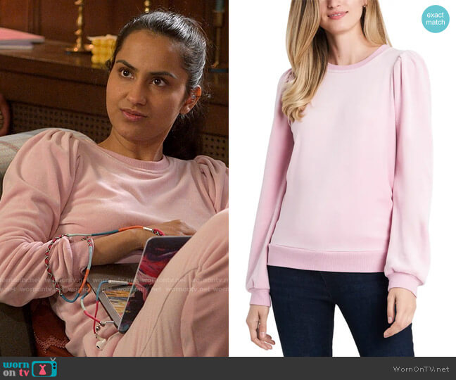 1.State Velour Puff Sleeve Top worn by Bela Malhotra (Amrit Kaur) on The Sex Lives of College Girls