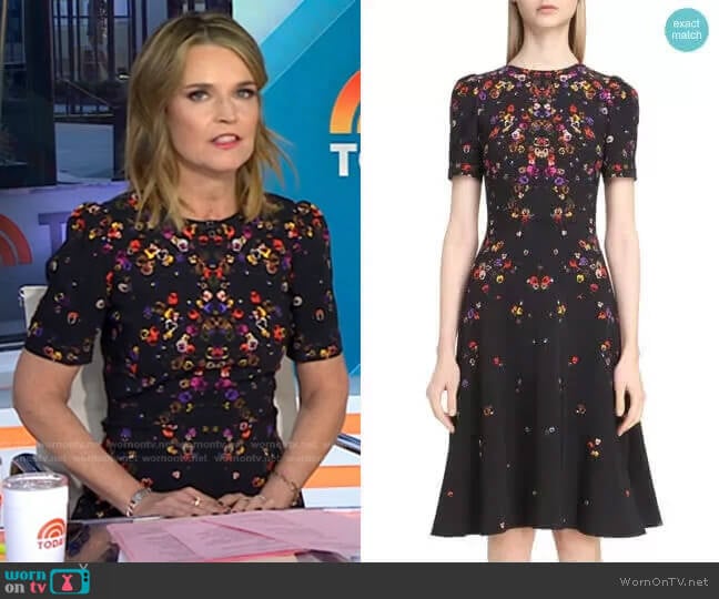 Pansy Print Stretch Cady Dress by Givenchy worn by Savannah Guthrie on Today