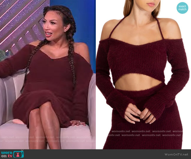 Lopez Fuzzy Rib Off the Shoulder Crop Top by AFRM worn by Jeannie Mai on The Real