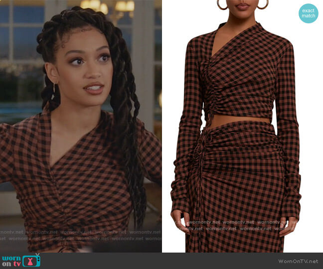 WornOnTV: Olivia’s brown check ruched top on All American | Samantha ...