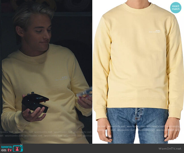 Item Logo Sweatshirt by A.P.C. worn by Mac Morris (Mitchell Hoog) on Saved By The Bell