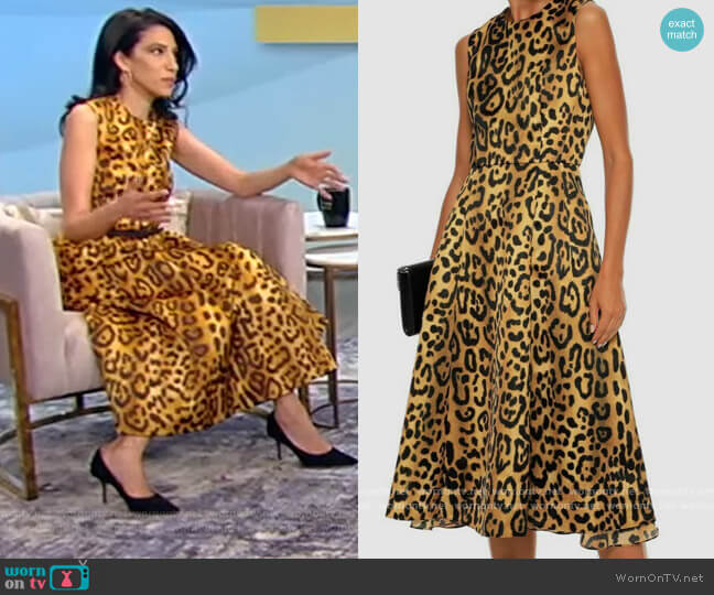 Jacquard Leopard print Dress by Adam Lippes worn by Huma Abedin on The Tamron Hall Show