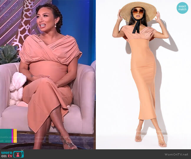 Multi Wrap Tie Midi Dress by Akira worn by Jeannie Mai on The Real