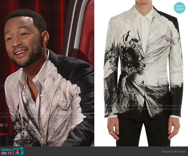 WornOnTV John Legend’s black and white floral shirt and jacket on The