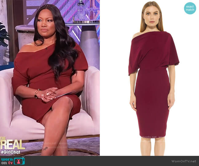 Olivia Drapped One Shoulder Sheath by Alexia Admor worn by Garcelle Beauvais on The Real