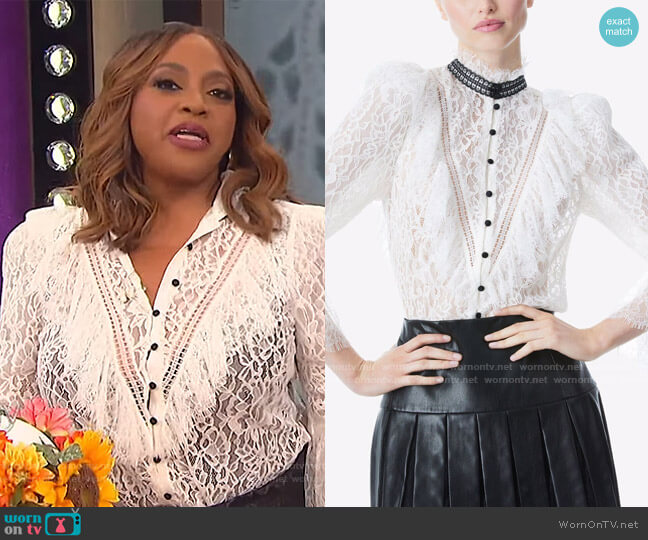 Jessia Lace Blouse by Alice + Olivia worn by Sherri Shepherd on The Wendy Williams Show