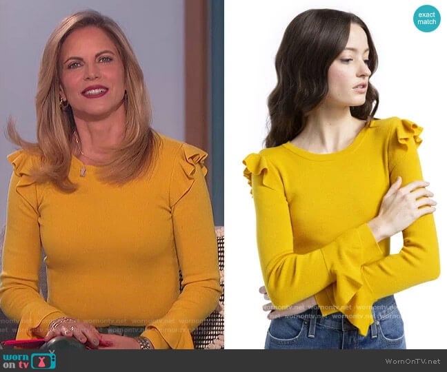 Mittie Ruffle Pullover by Alice + Olivia worn by Natalie Morales on The Talk