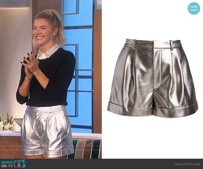 Conry Vegan Leather Cuff Shorts by Alice + Olivia worn by Amanda Kloots on The Talk