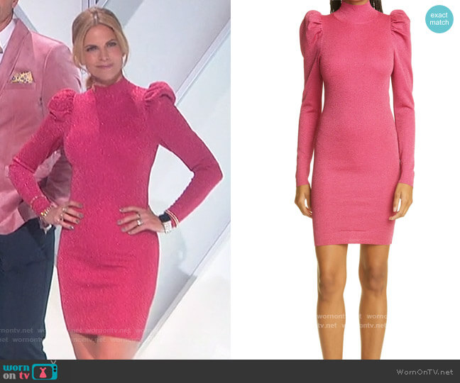 Issa Turtleneck Puff-Sleeve Dress by Alice + Olivia worn by Natalie Morales on The Talk