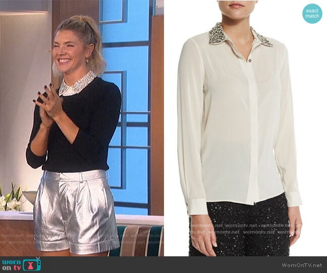 Saira Embellished Silk-Blend Blouse by Alice + Olivia worn by Amanda Kloots on The Talk