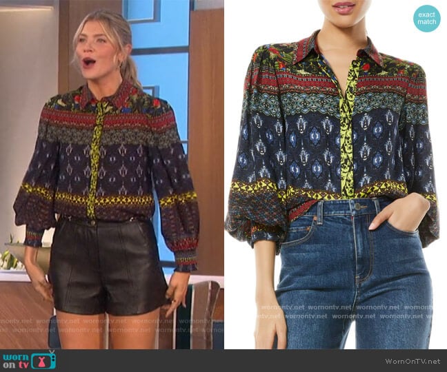 Willa Mix Print Silk Blouse by Alice + Olivia worn by Amanda Kloots on The Talk