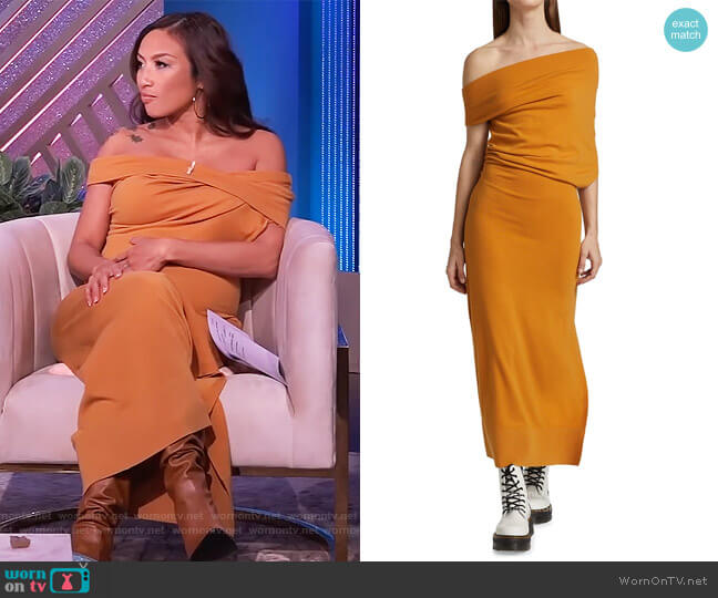 Kim Off-the-Shoulder Midi Dress by Altuzarra worn by Jeannie Mai on The Real