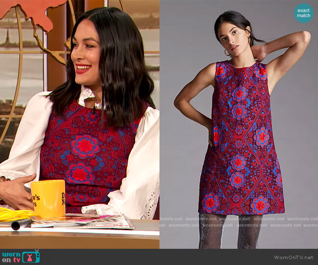 Eva Franco Eyelet Mini Dress by Anthropologie worn by Brie Bella on The Drew Barrymore Show