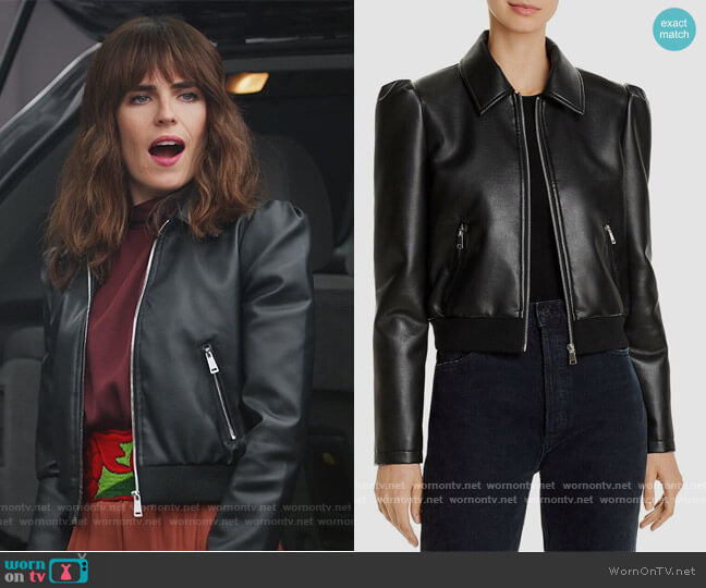 Faux Leather Jacket by Aqua worn by Marina (Karla Souza) on Home Economics