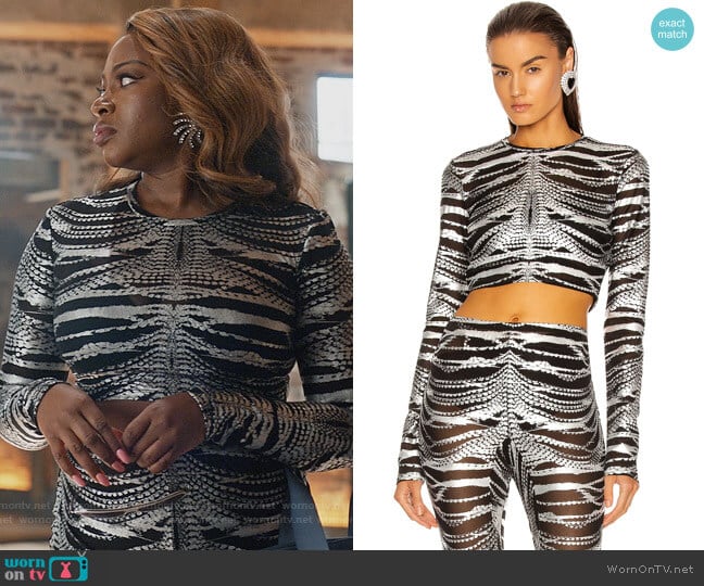 Crystal Print Mesh Crop Top and Leggings by Area worn by Jill (Naturi Naughton) on Queens