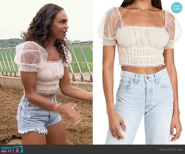 Ashlyn Cropped Top by Alice + Olivia worn by Michelle Young on The Bachelorette