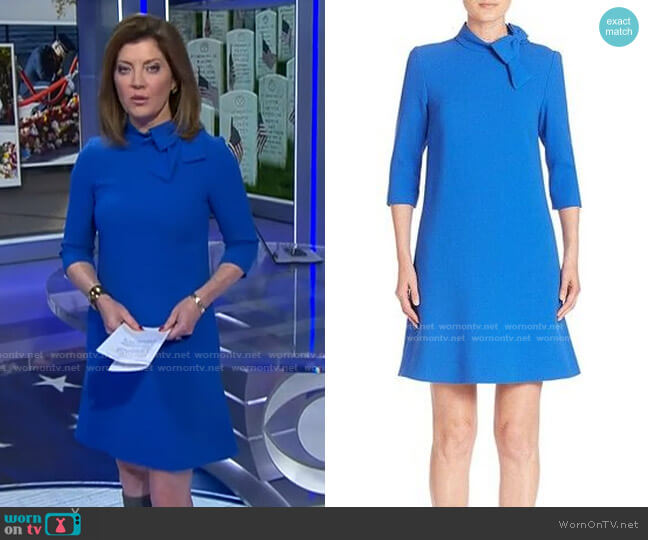 WornOnTV: Norah’s blue bow neck shift dress on CBS Evening News | Norah ...