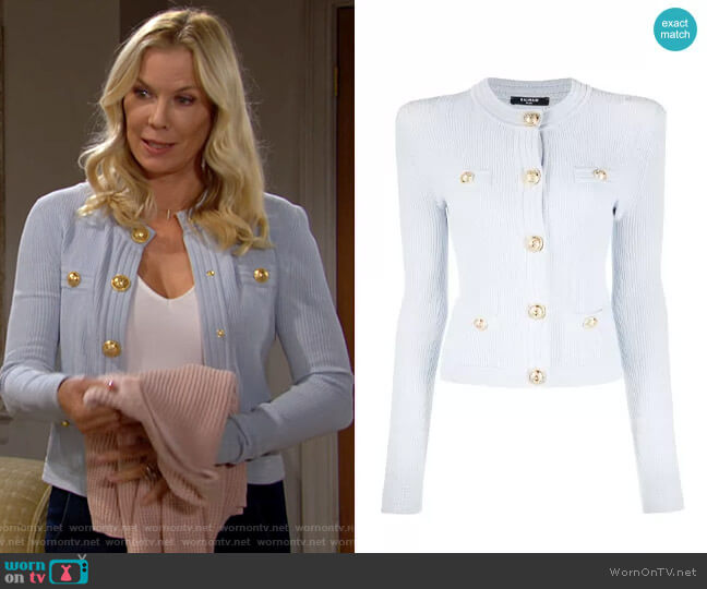 Balmain Short Buttoned Knit Cardigan worn by Brooke Logan (Katherine Kelly Lang) on The Bold and the Beautiful