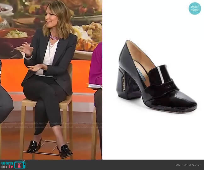 Block Heel Loafer Pump by Prada worn by Savannah Guthrie on Today