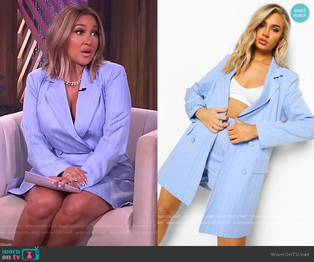 Pinstripe Oversized Longline Blazer by Boohoo worn by Adrienne Houghton on The Real