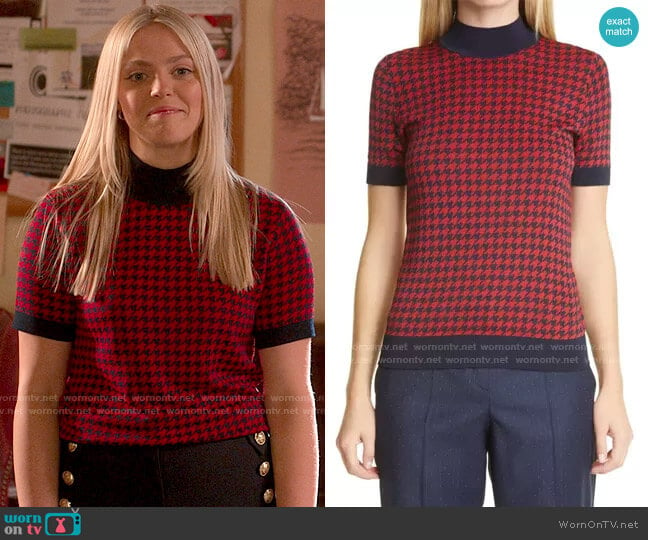 Boss Faryna Houndstooth Knit Top worn by Leighton Murray (Reneé Rapp) on The Sex Lives of College Girls