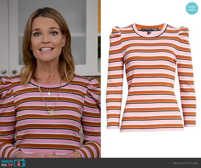 Britney Striped Puff-Sleeve Top by Veronica Beard worn by Savannah Guthrie on Today