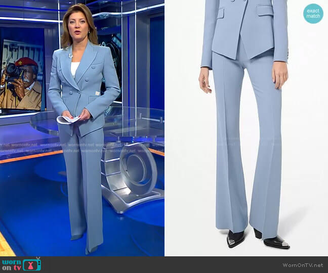WornOnTV: Norah’s blue blazer and flare pants on CBS Evening News ...