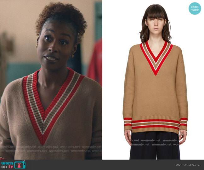 Brown Reese V-Neck Sweater by Burberry worn by Issa Dee (Issa Rae) on Insecure