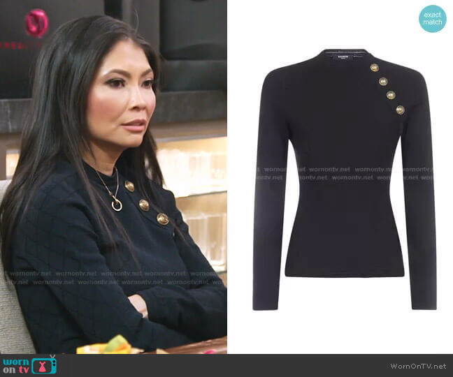 Button Detail Fitted Jumper by Balmain worn by Jennie Nguyen on The Real Housewives of Salt Lake City