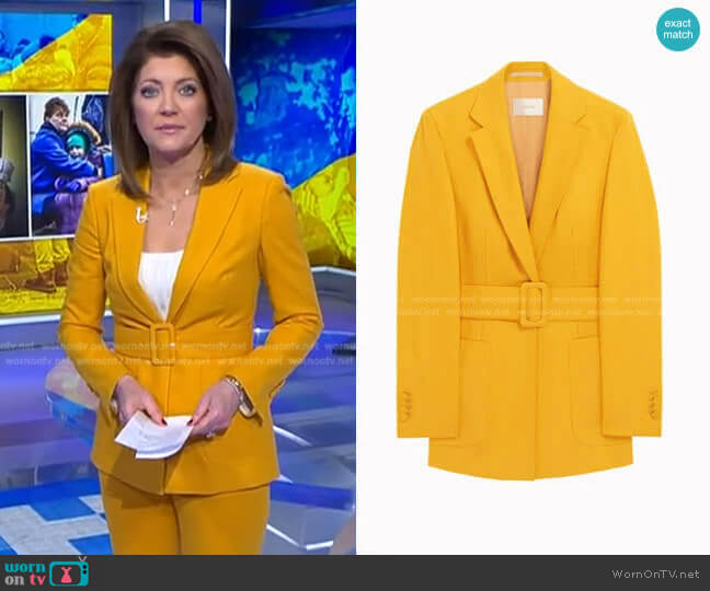 Cameron Belted Jacket by Suistudio worn by Norah O'Donnell  on CBS Evening News