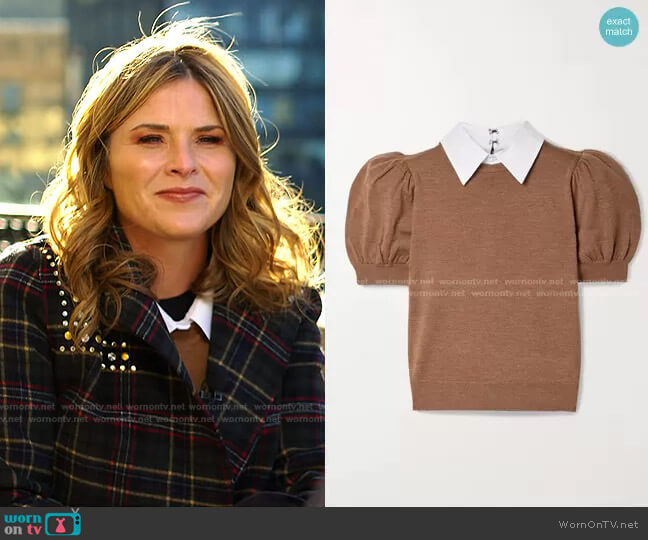 Poplin-Trimmed Sweater by Alice + Olivia worn by Jenna Bush Hager on Today