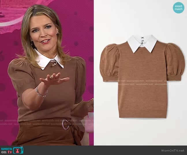 Chase Poplin-Trimmed Sweater by Alice + Olivia worn by Savannah Guthrie on Today