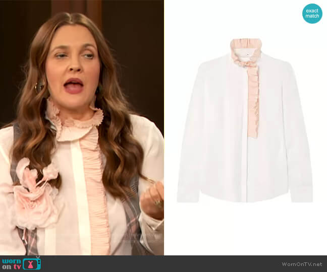 Ruffle-trimmed silk-georgette blouse by Chloe worn by Drew Barrymore on The Drew Barrymore Show