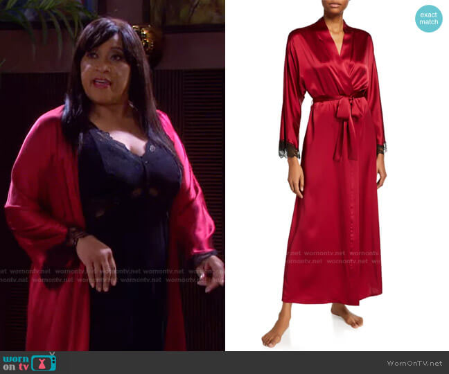 Bijou Lace-Trim Long Robe by Christine Lingerie worn by Paulina Price (Jackée Harry) on Days of our Lives