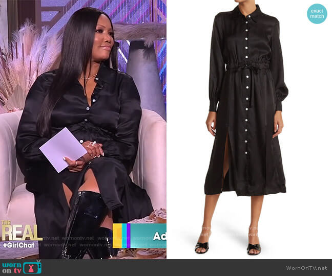 Joyce Long Sleeve Midi Shirtdress by Cinq a Sept worn by Garcelle Beauvais on The Real