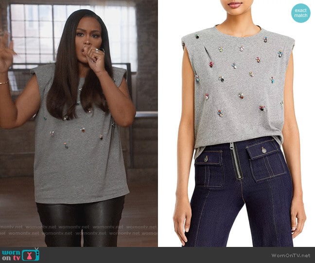 Reese Embellished Muscle Tee by Cinq a Sept worn by Brianna (Eve) on Queens