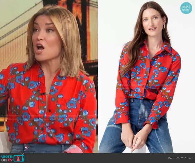 Classic-Fit Shirt in Lattice Floral by J. Crew worn by Kit Hoover on Access Hollywood