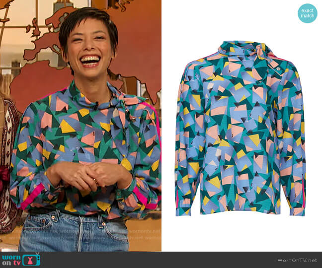 Geo Print Blouse by Coach worn by Pilar Valdes on The Drew Barrymore Show