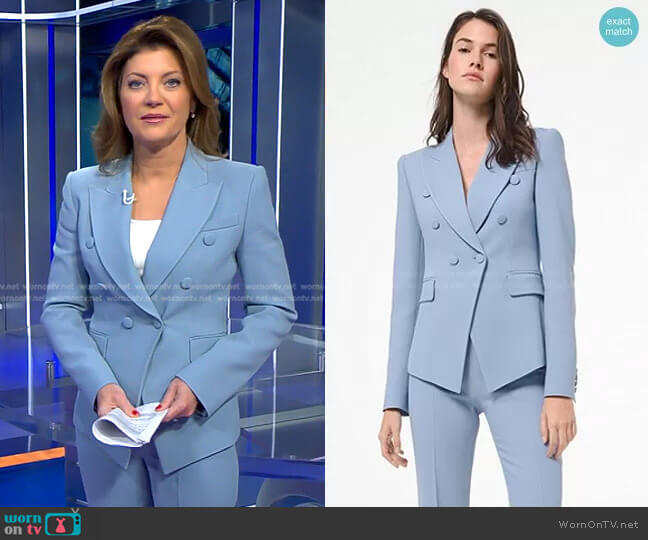 Crepe Double-Breasted Blazer by Michael Kors worn by Norah O'Donnell on CBS Evening News