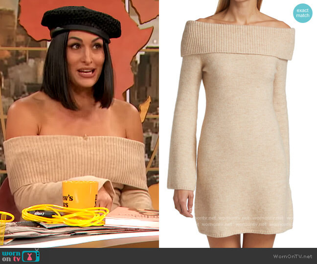 Sophie Off-The-Shoulder Sweater Dress by Cult Gaia worn by Nikki Bella on The Drew Barrymore Show