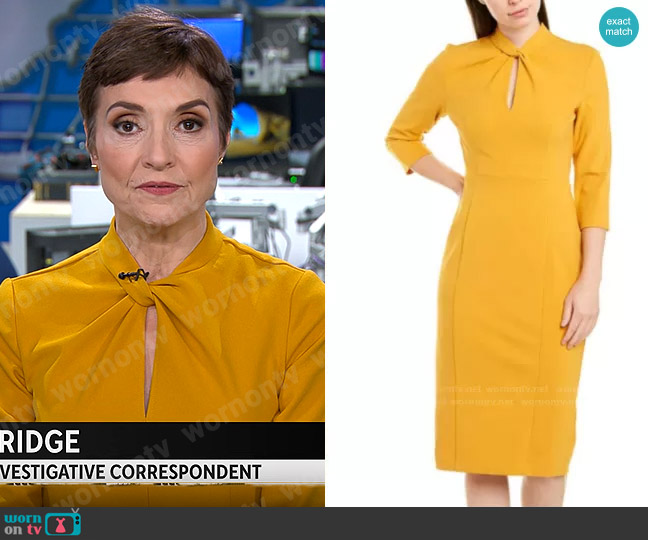 Donna Morgan Knotted Crepe Sheath Dress worn by Catherine Herridge on CBS Mornings